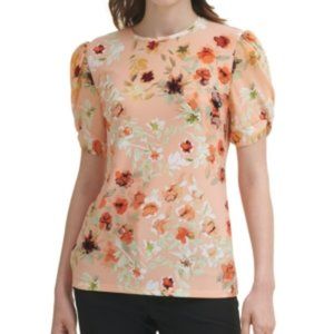 Dkny Printed Puff-Sleeve Top